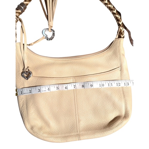 Brighton Beige Pebbled Leather Hobo Shoulder Bag Tassel Charm Silver Hardware - Picture 6 of 7